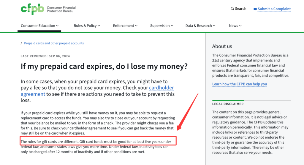 Official guidelines detailing federal laws and expiration rules on how do gift cards work regarding remaining funds.