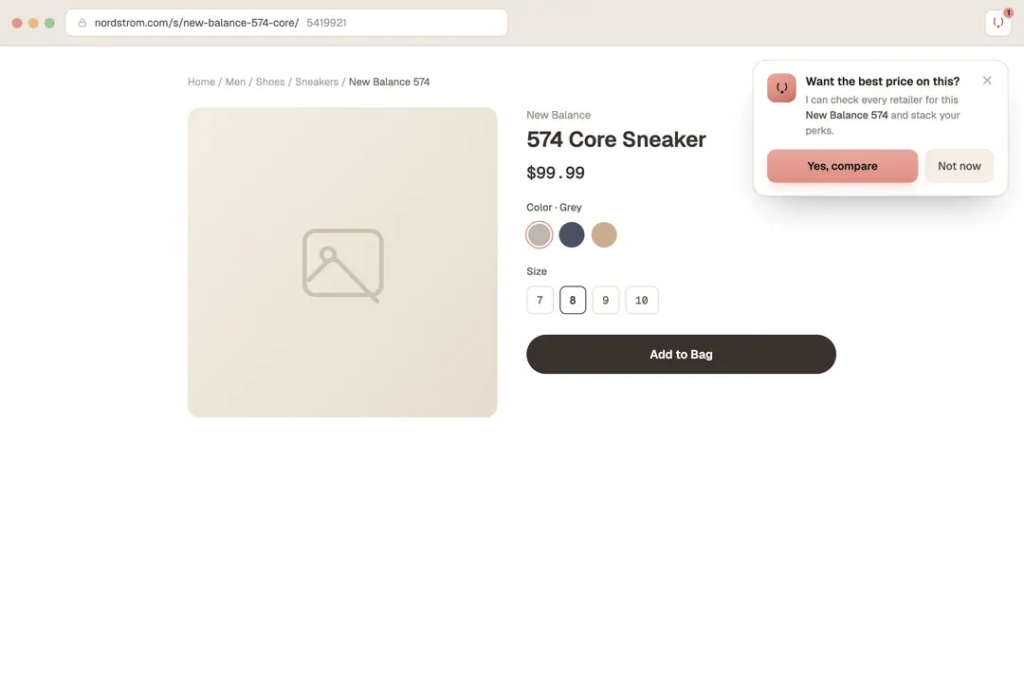 A product listing page featuring an ai shopping assistant description widget to help users find the best price online.