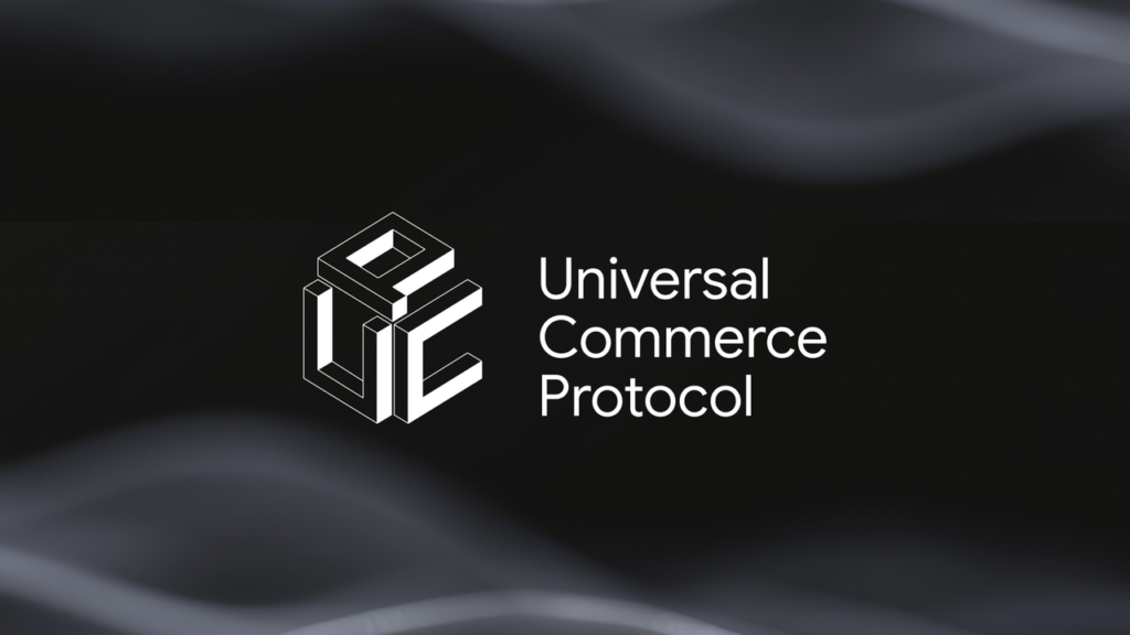 A sleek branding graphic for protocols empowering modern ai shopping bots and decentralized retail ecosystems.