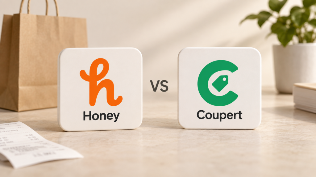 A branding comparison showcasing two popular coupon extensions acting as a strong honey alternative.