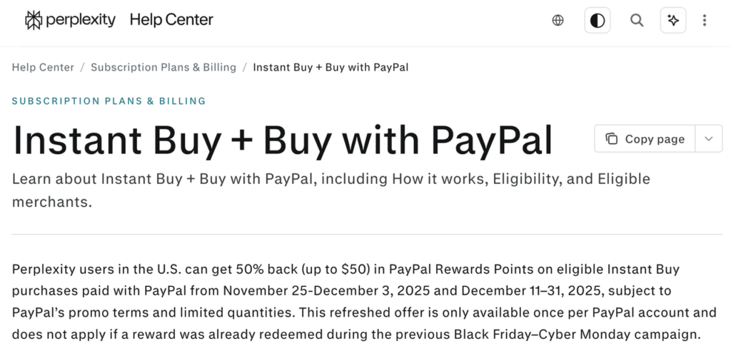 Official support article explaining how Instant Buy works with PayPal rewards, terms, and participating merchants.
