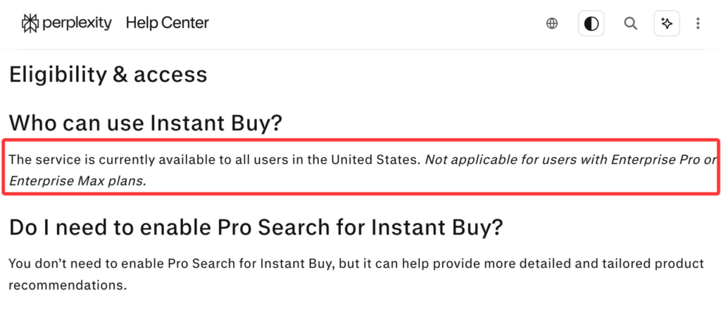 Official documentation detailing geographic availability and user eligibility rules for Instant Buy features.