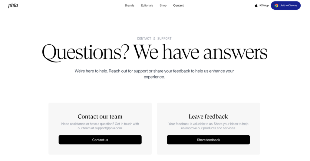 Reach out to customer service or share your feedback regarding features on a leading phia alternative.