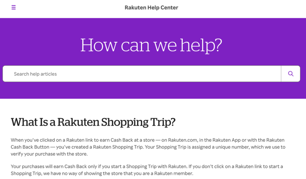 Official support documentation explaining how shopping trips track rewards via leading ebay cashback sites.