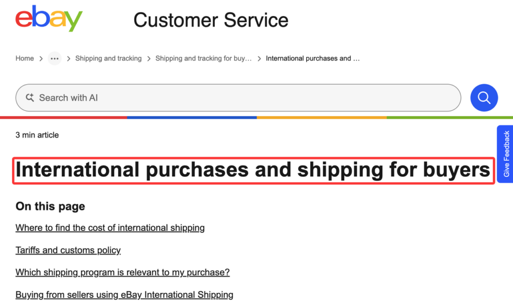 Comprehensive shipping guide outlining customs, international tracking, and delivery policies for buyers.